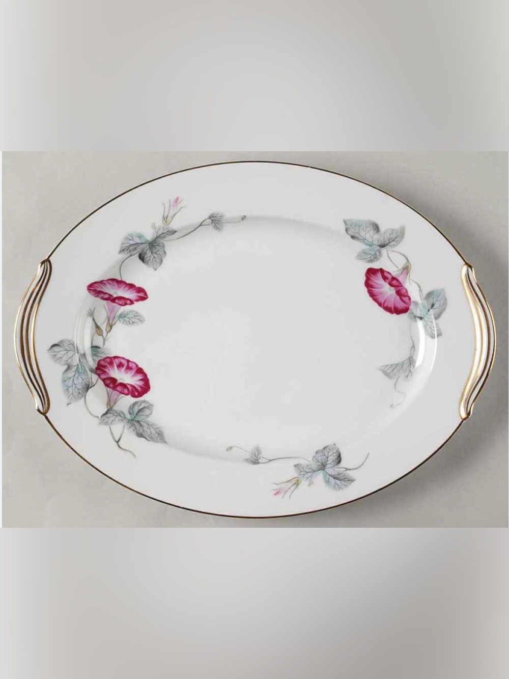 Noritake White Serving Platter with Pink Floral and Gold Trim